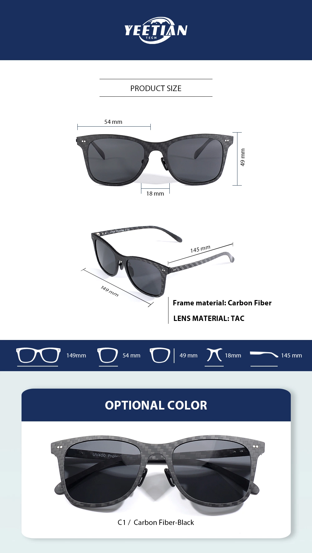 Yeetian Yet030 Bespoke Men Polarized High End Wayfaring Stylish Carbon Fiber Sunglasses