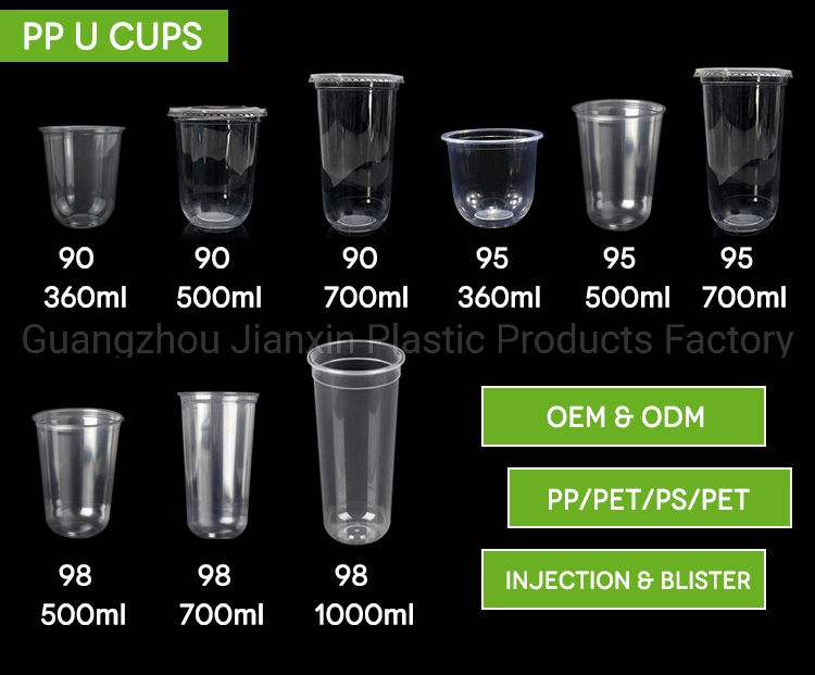 Disposable Transparent Custom Plastic Clear Boba Tea Cup with Lids