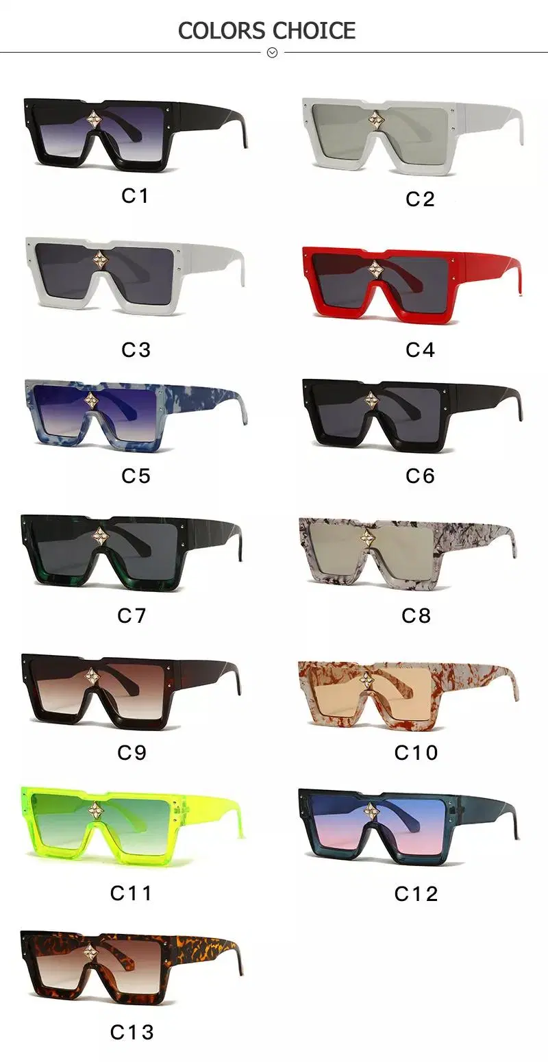 Fashion Custom Logo Women Men Square Oversize Shades Flat Top Millionaires Diamond Sunglasses 2022