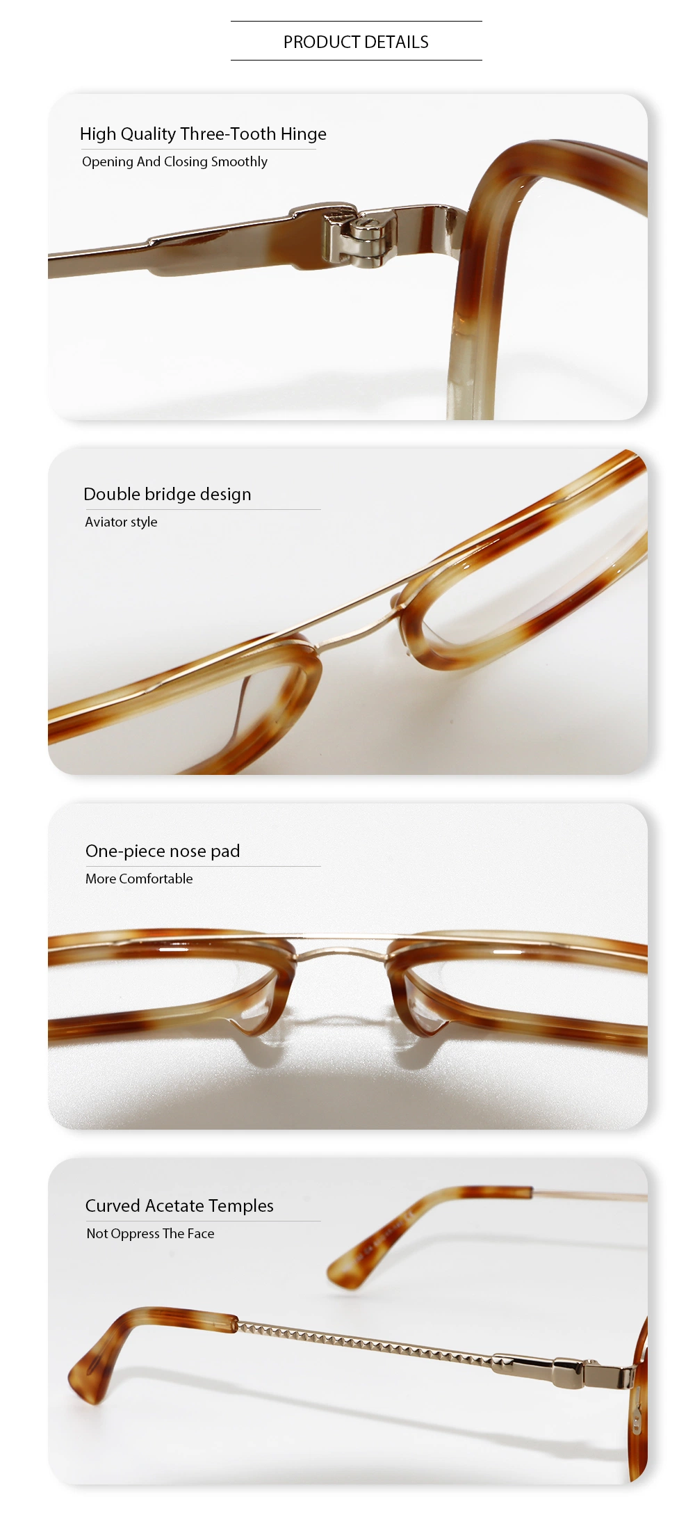 Yeetian Wholesale Chinese Double Bridge Captain Design Prescription Optical Glasses Metal Eyeglass Frames with Acetate for Men