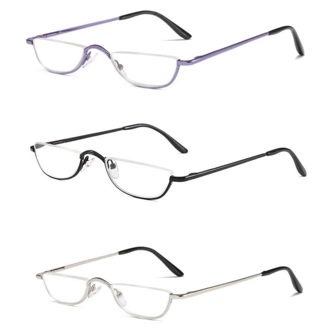 Half Frame Reading Glasses Spring Hinges for Men Women Slim Half Moon Lens Readers Metal Semi Rimless Eyewear