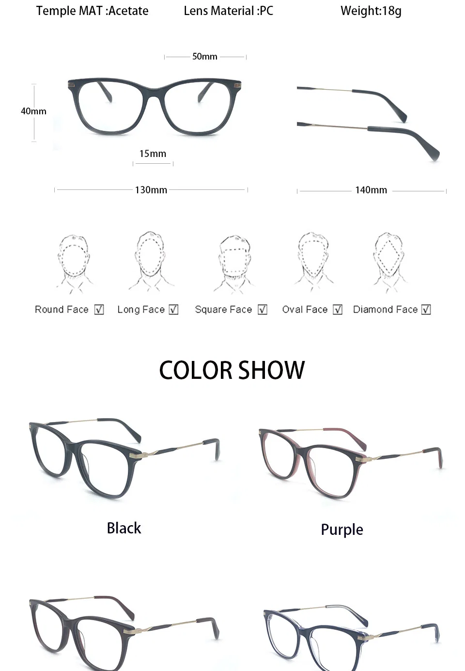 High Quality Acetate Optical Frame Eyeglasses for Women