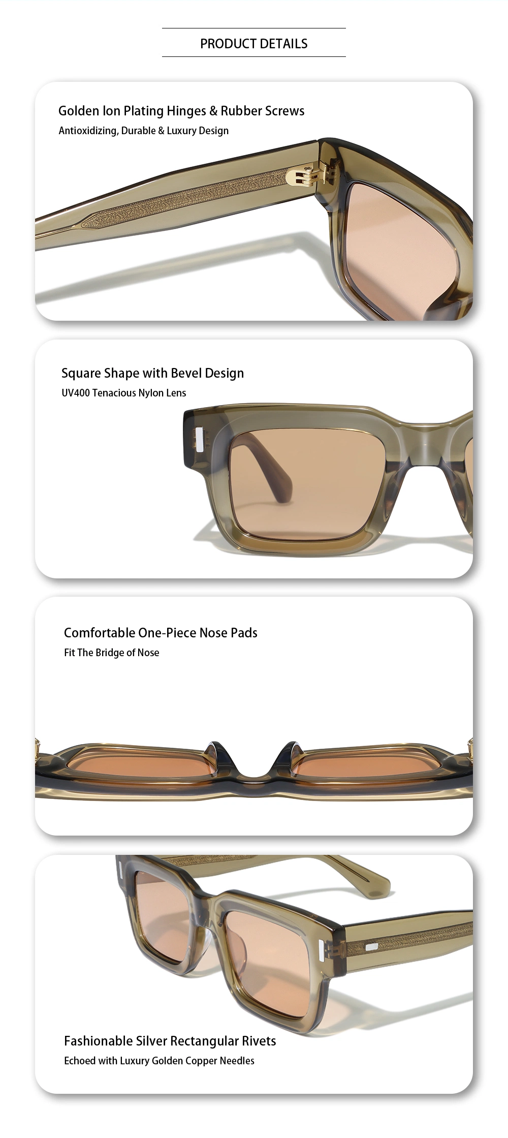 Yeetian Bevel Acetate Frame Retro Rectangle 2023 Luxury Men Light Shade City Vision Sunglasses