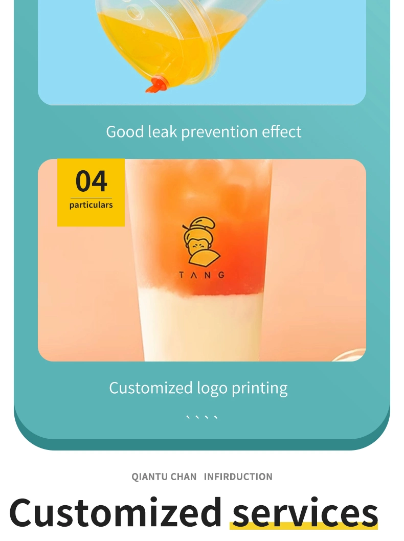 500ml/700ml Disposable PP Plastic Tea Milk Drinking Cup with Custom Logo Printing