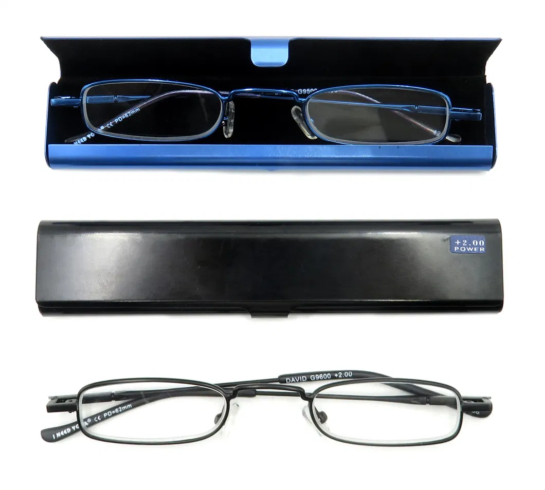 Pen Case Reading Glasses with Aluminum Box Portable Metal Readers for Old Men with Spring Hinges