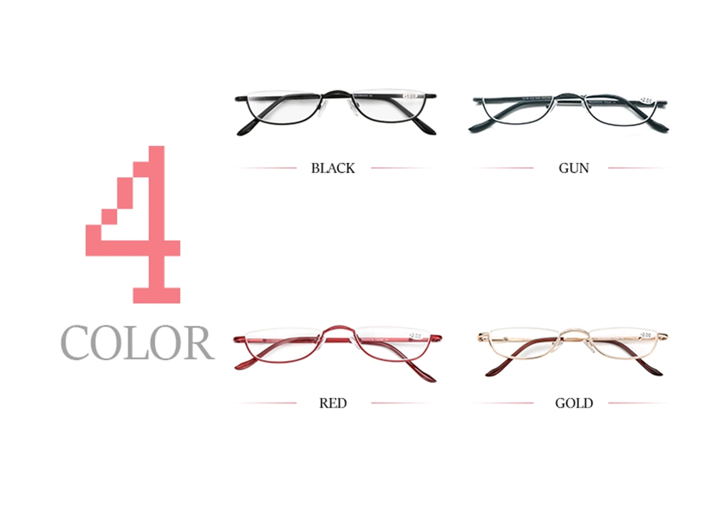 Metal Half Moon Presbyopic Female Male Semi Rimless Reading Glasses