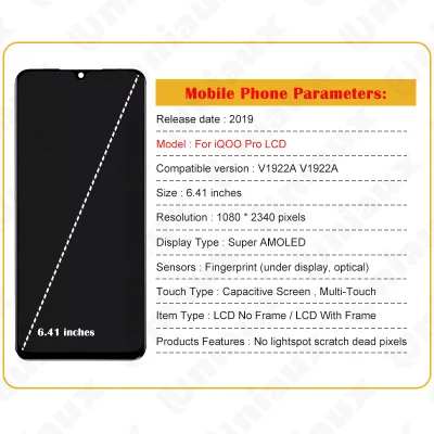 6.41" Original Amoled for Vivo Iqoo PRO LCD Display Touch Screen Digitizer Assembly for Vivo Iqoo PRO LCD Support Fingerprint