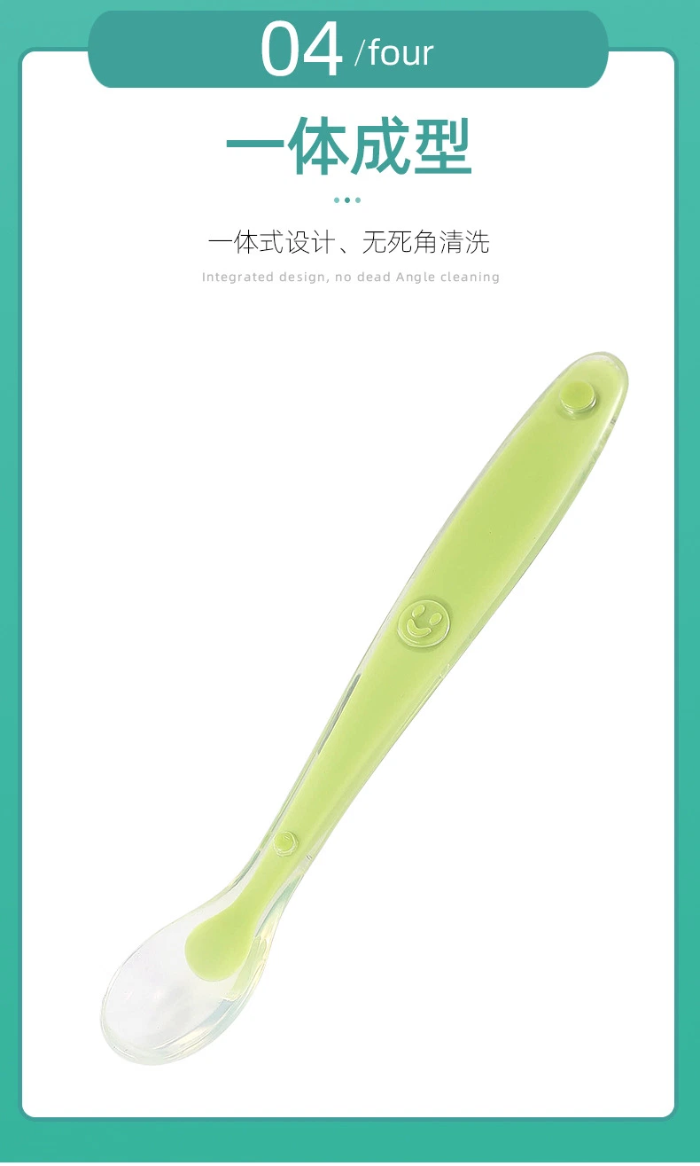 Tableware Wholesale Food Grade Colorful Silicone Baby Spoon Temperature-Sensing Spoon