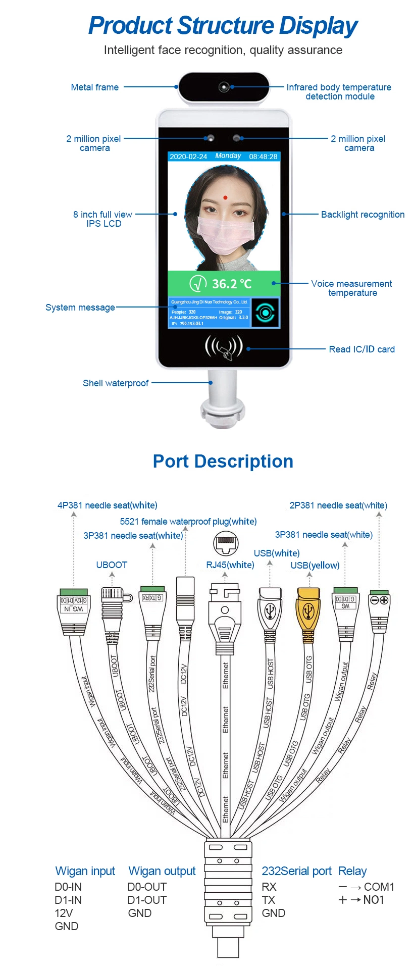 Body Temperature Face Recognition Camera Reader Temperature Measurement System