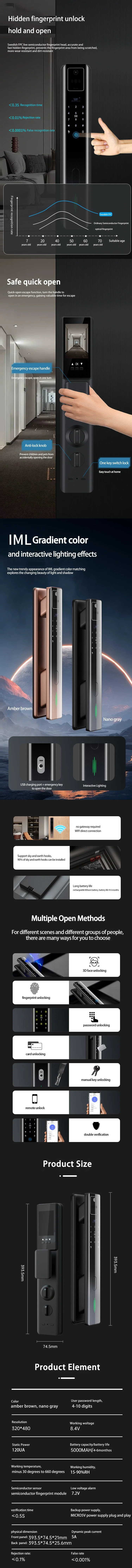 Visual 3D Face Smart Link Fingerprint Lock