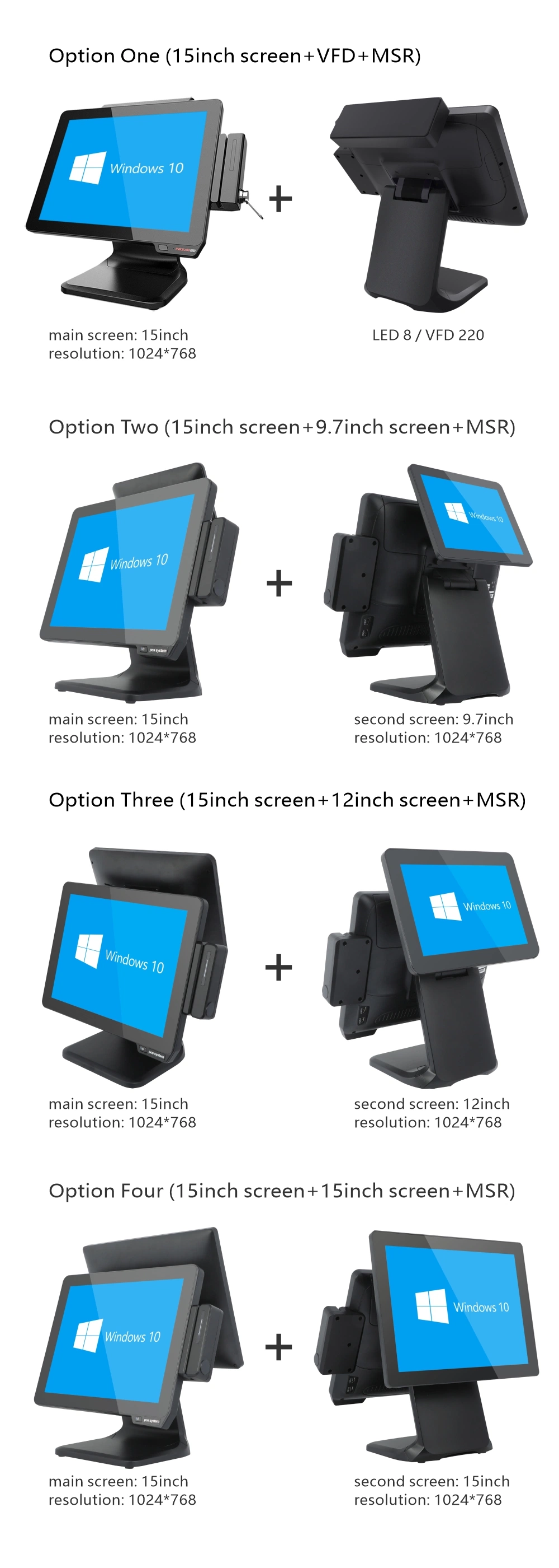 2 Panel Celeron CPU POS Terminal Integrated with Fingerprint Reader