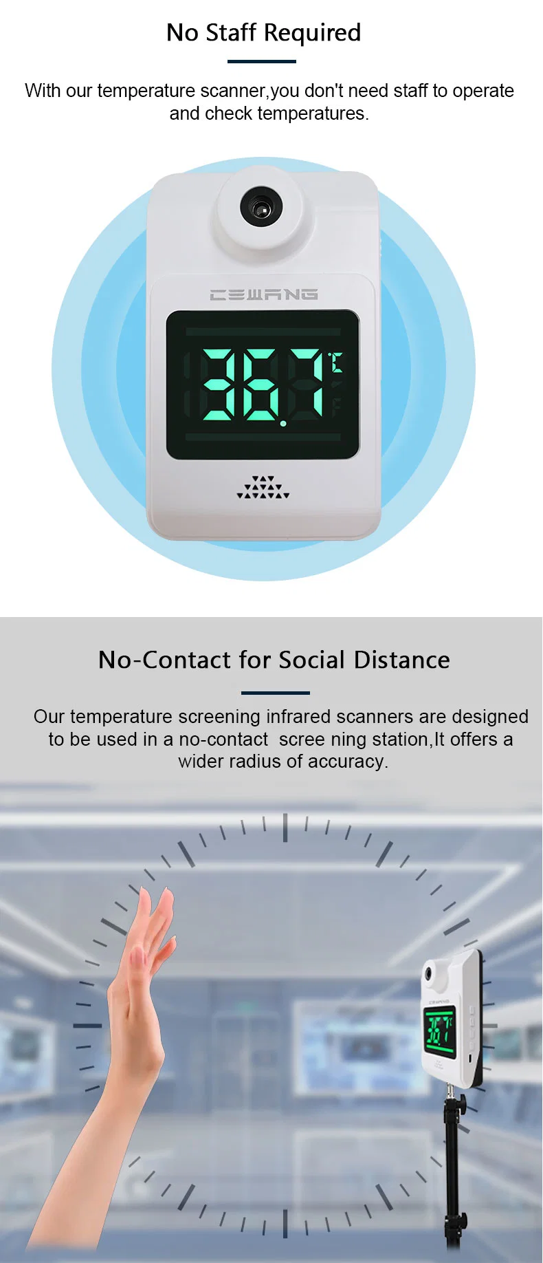 Long Measuring Distance Temperature Scanner Device for Body Temperature Check