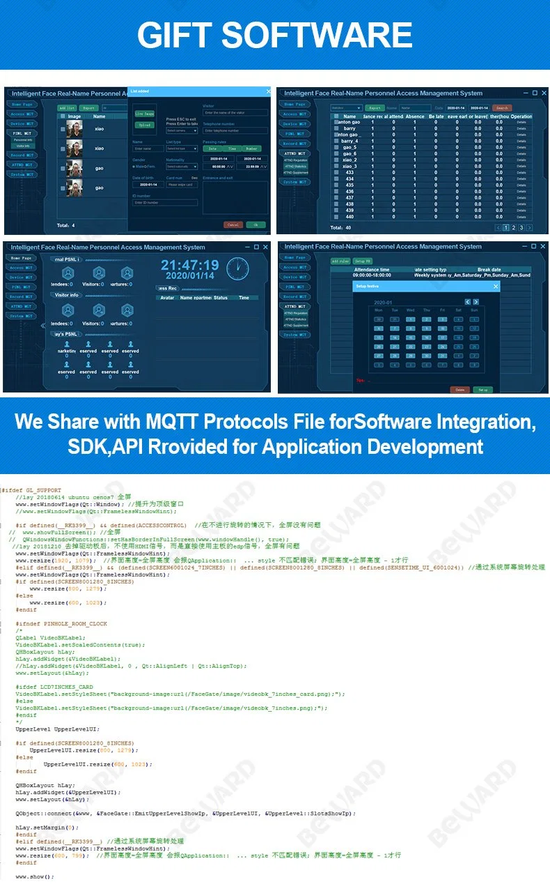 Temperature Facial Access Control System Turnstile Web Based Cloud Open API Document Company Management Machine