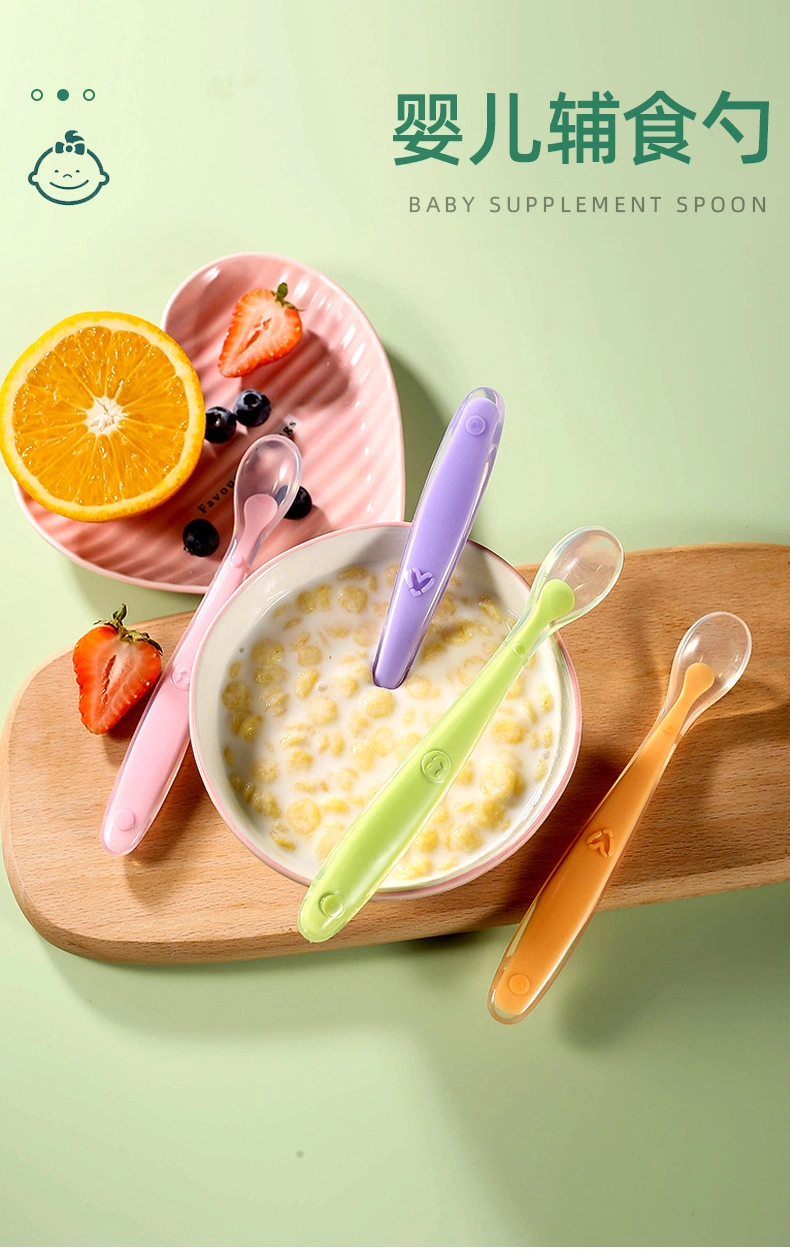 Tableware Wholesale Food Grade Colorful Silicone Baby Spoon Temperature-Sensing Spoon