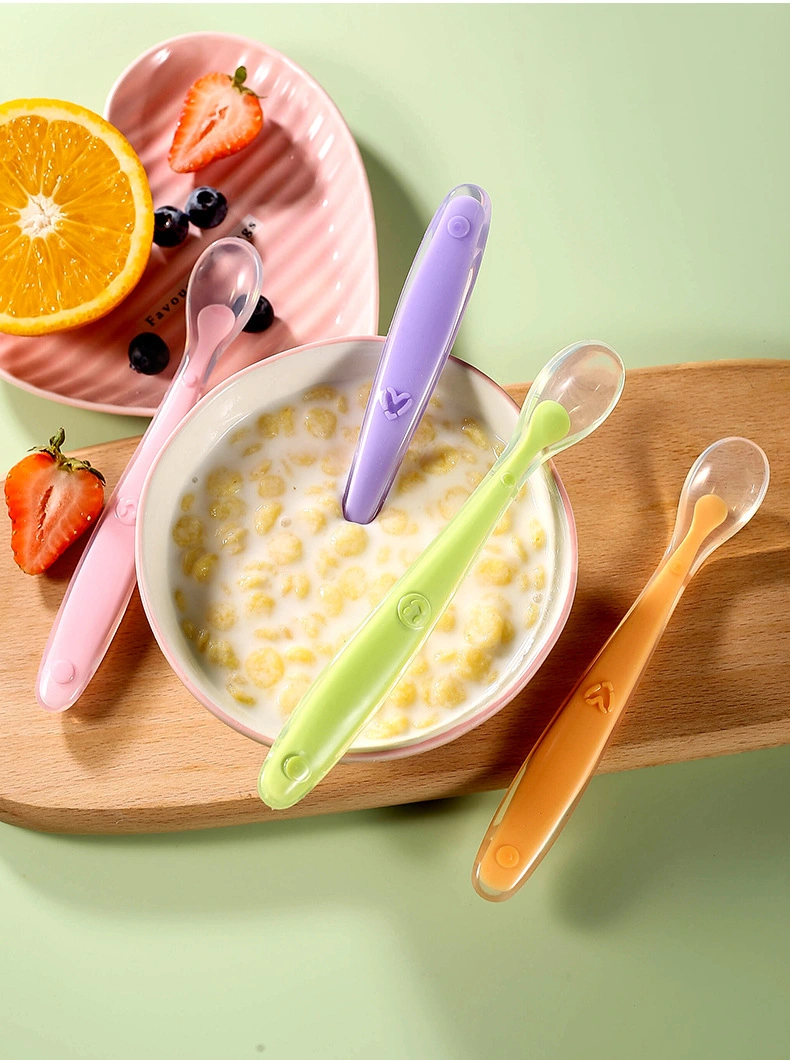 Tableware Wholesale Food Grade Colorful Silicone Baby Spoon Temperature-Sensing Spoon