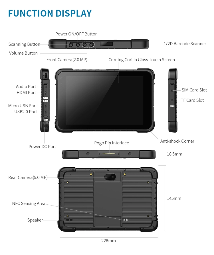 800X1280 Rugged PC Rugged Tablet Barcode Scanner Windows 10, Android 4.4 WiFi GPS Qr Code Barcode Scanner Ruggedized Windows Tablet