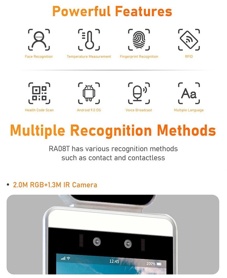 Support Multi-Language Wiegand 26 RS232 4G+WiFi Temperature Measurement Health Pass Code Scanner for Customs HS-620