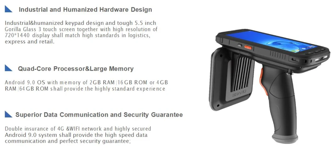 18000-6c Protocol UHF Handheld Scanner Barcode RFID Qr Code Reader for Tracking Inventory