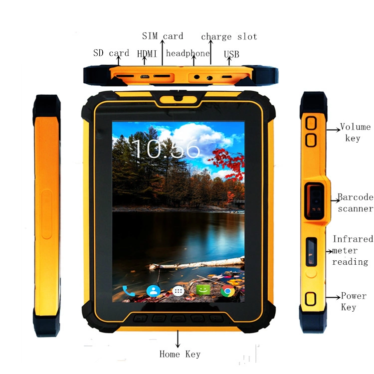 8inch 1280X800 IPS Screen 4G LTE Mtk6771 Quad-Core Fingerprint, Rugged Water-Proof IP67 Android9.0 Tablet with 4GB 64GB/SIM Card/NFC/Bluetooth Tablet PC