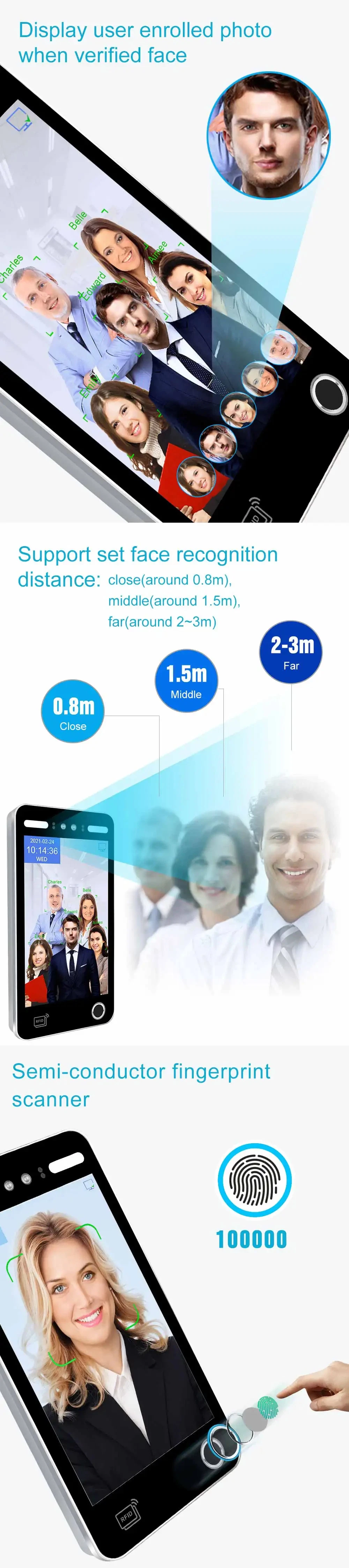 Face Recognition Staff Clock Biometric Fingerprint Reader Employee Time Attendance Machine