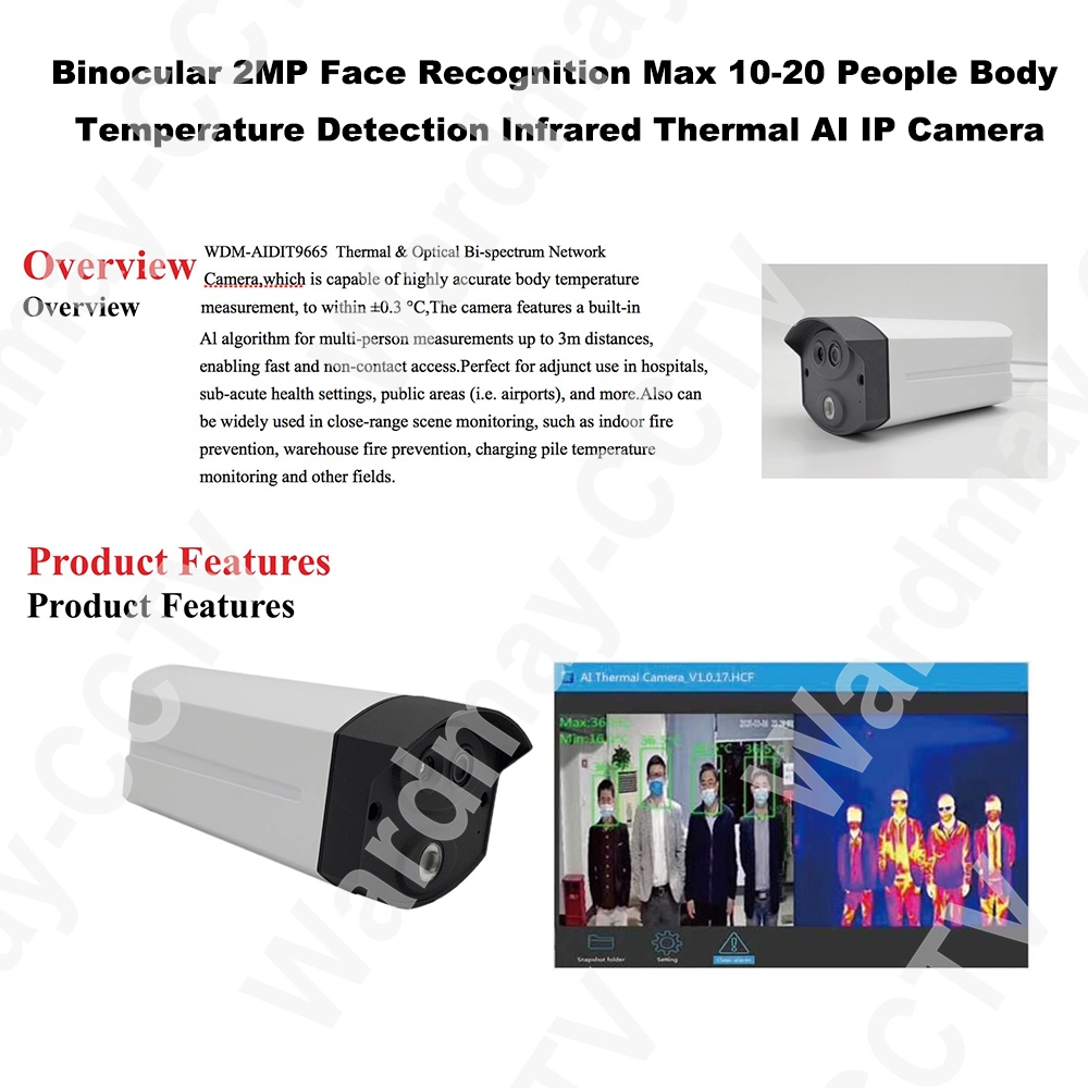 2MP Onvif Face Recognition 10-20 People Body Temperature Detection Infrared Ai Intelligent Thermal Imaging Camera