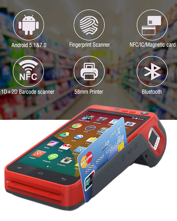GPRS WiFi NFC Android7.1 Wireless Handheld POS Terminal with Qr Code Scanner Visa Card Reader (HCC-Z100)