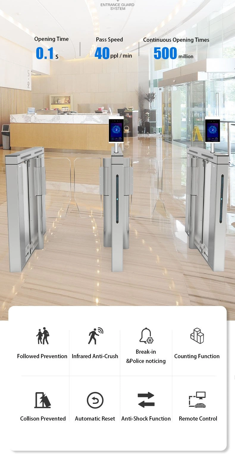 Facial Recognition Turnstile Gate Swing Barrier Gate Fast Speed Pedestrian Access Control Card System