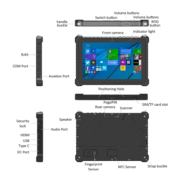 Custom Android Fingerprint 10.1 Inch IPS Screen IP67 Outdoor Rugged Tablet Win10, Rugged Tablet for Bus