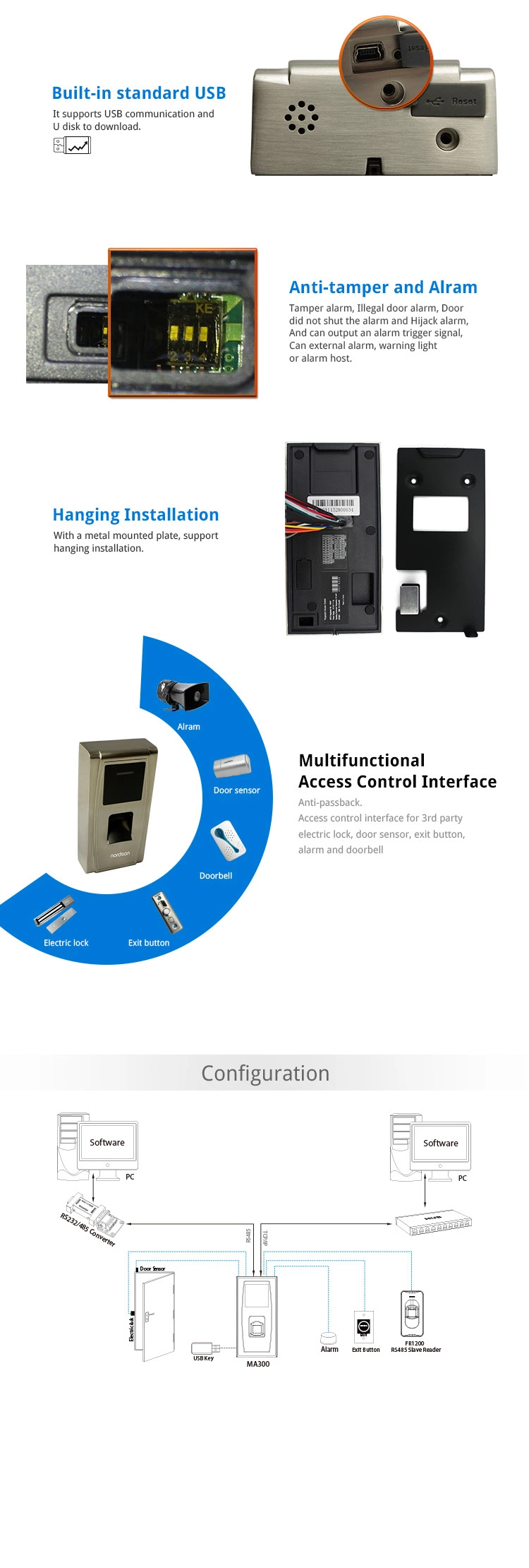 IP65 Metallic Casing Outdoor Biometric Fingerprint Door Lock Portable Fingerprint Time Attendance Terminal