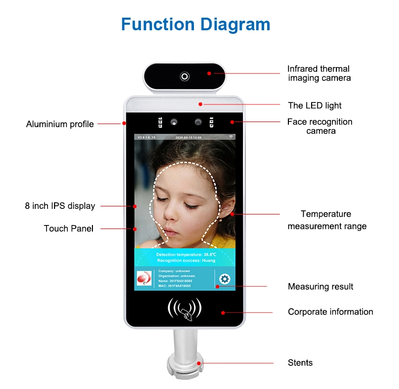 8 Inch Face Recognition Temperature Recognition/Ai Face Recognition Camera Access Control