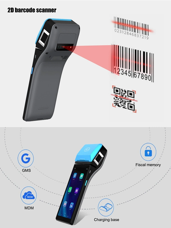 Gms Android 11.0 All in One Msr IC Chip RFID POS Terminal WiFi 4G POS Handheld POS Device with Barcode Scanner Fingerprint Scanner Thermal Label Optional (Z500)