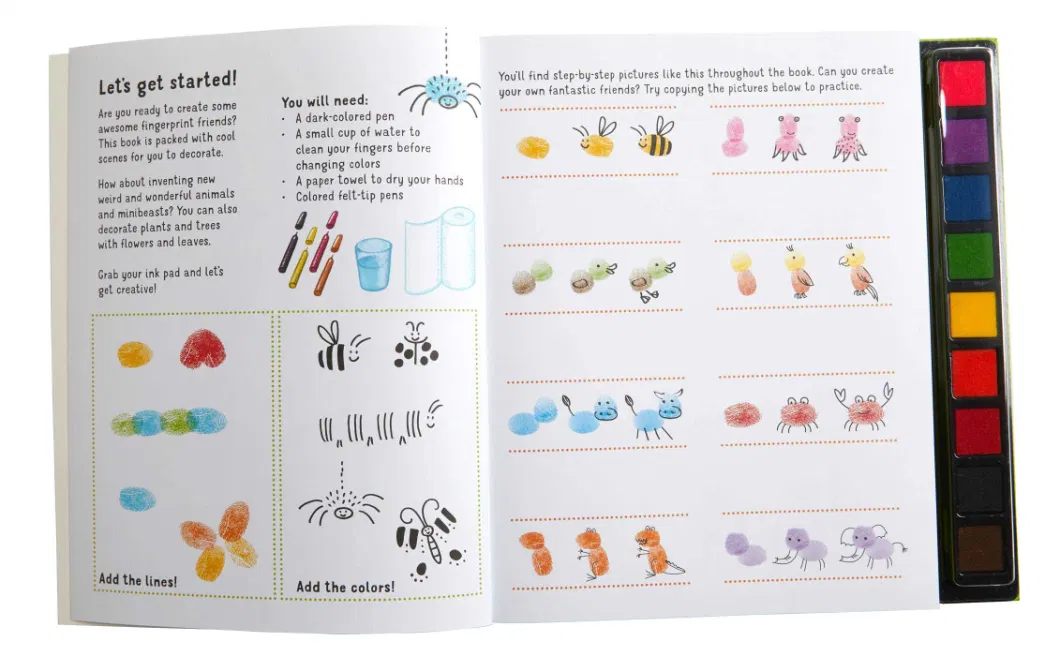 Children Activity Printing Hardcover Kids Fingerprint Drawing Books with Ink Pads