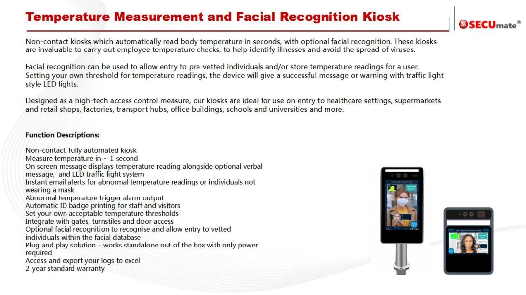 Facial Recognition Camera Time Attendance Machine Non-Contact Temperature Access Control Temperature Detector with Auto Sanitizer Dispenser