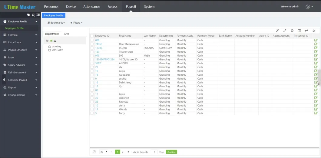 Adms Face Identification Fingerprint Time Clocking in Attendance with Central Server Software