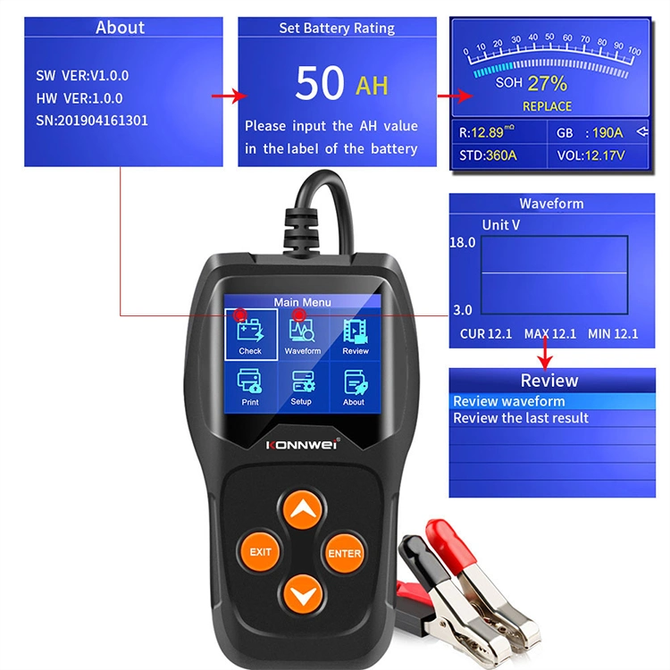 12V Automotive Battery Load Tester/Fault Detector Diagnostic Monitor Smart OBD 2 Scanner Car Battery Tester Konnwei Kw600