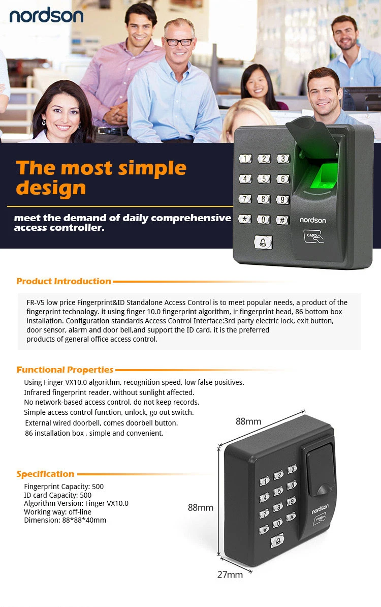 The Most Simple Biometric Biometric Time in Time out Finger Print Access Control Device with ID Card