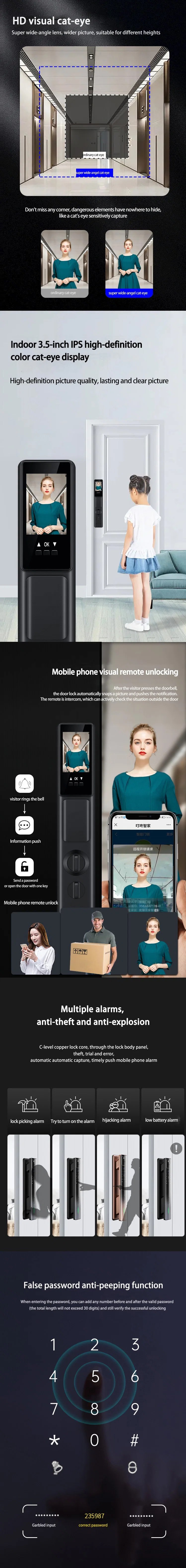 OEM Customed Cloud Facial Tuya WiFi Remote Fingerprint Smartlock Automatic 3D Face Recognition Door Lock Digital Smart Lock with Camera