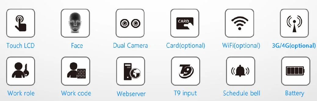 Multiple Biometric Facial Identification Fingerprint Access Control Attendance with Workcode