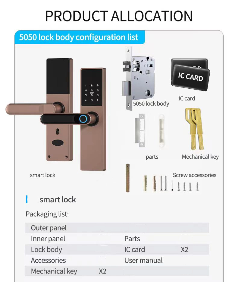 Tuya WiFi Digital Smart Lock Support Fingerprint Passcode NFC Card Unlock