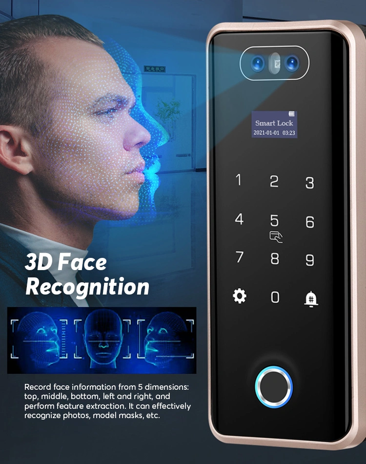 3D Facial Recognition Smart Sliding Glass Door Lock for Office