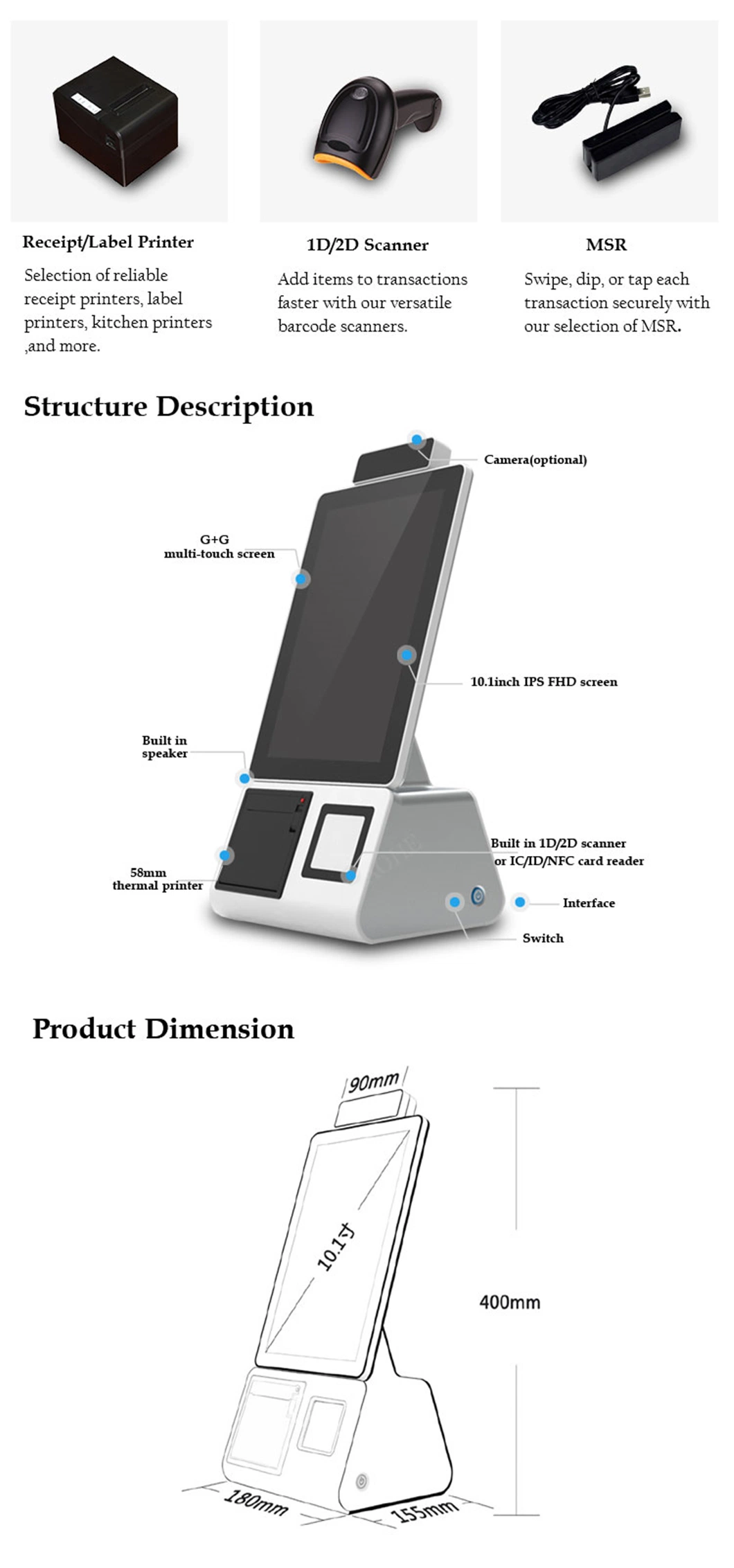 10.1 Inch Facial Recognition Camera and Temperature Capture Body Temperature Measurement Device LCD Display