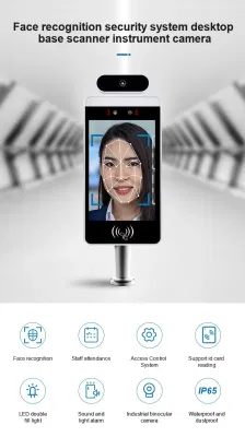 Terminale di riconoscimento facciale con fotocamera da 8 pollici con rilevazione biometrica Sistema porta tornello cancello controllo accessi macchina con termometro a infrarossi