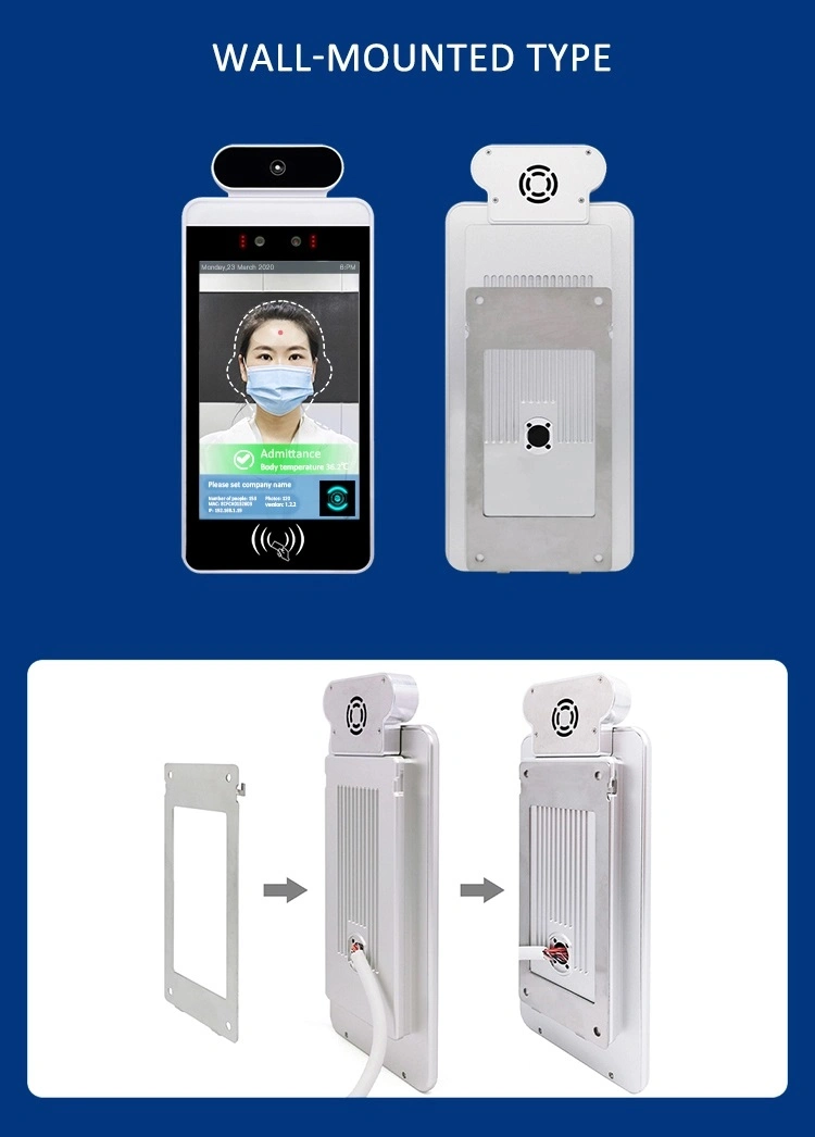 8-Inch Biometric Facial Recognition Time Attendance System; Face Recognition Access Control Terminal with Temperature Detection, Mask Detection Machine