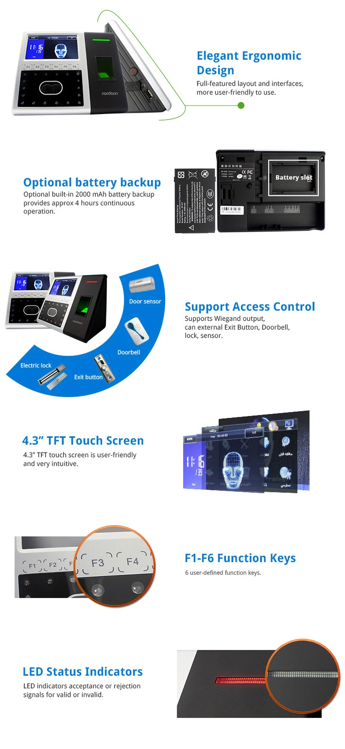 Multi-Language Biometric Facial Fingerprint Terminal with Time Attendance Wiegand Output