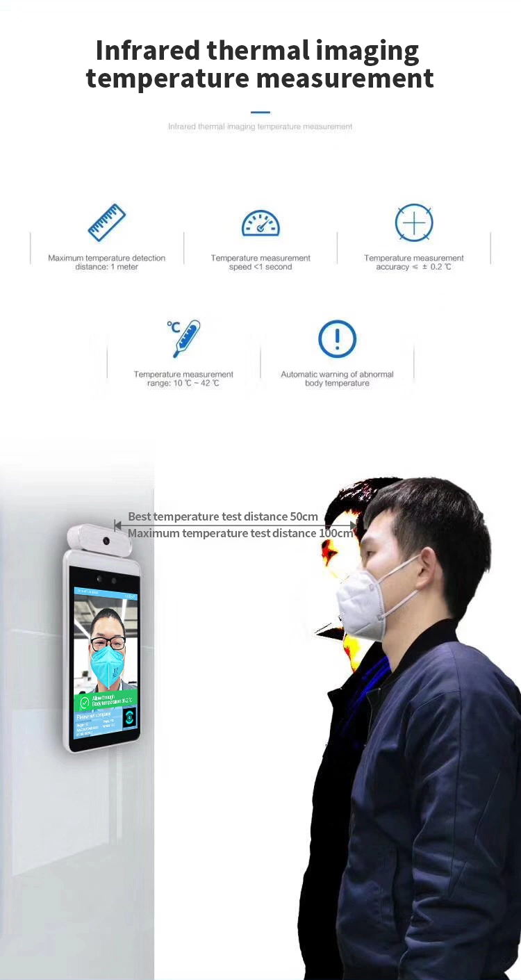 8 Inch LCD Display Facial Recognition Thermometer Terminal Access Control System Body Temperature Measurement