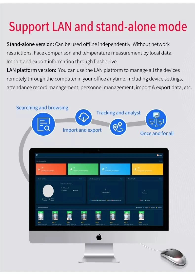 8-Inch Biometric Facial Recognition Time Attendance System; Face Recognition Access Control Terminal with Temperature Detection, Mask Detection Machine