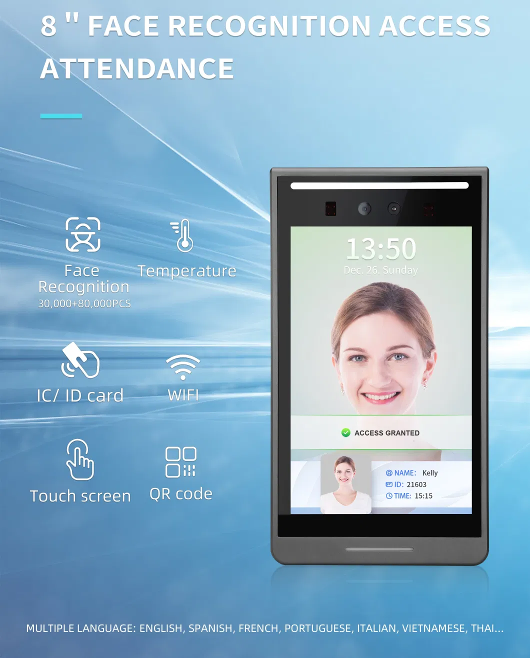 WiFi 4G Qr IC &amp; ID Card Reader Facial Recognition Access Control Terminal with Free Time Attendance Software