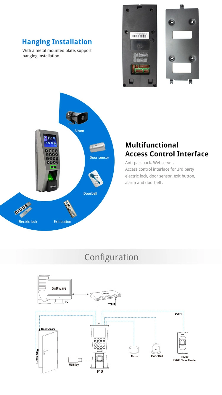 TFT Screen Network Fingerprint Access Control Time Attendance Device