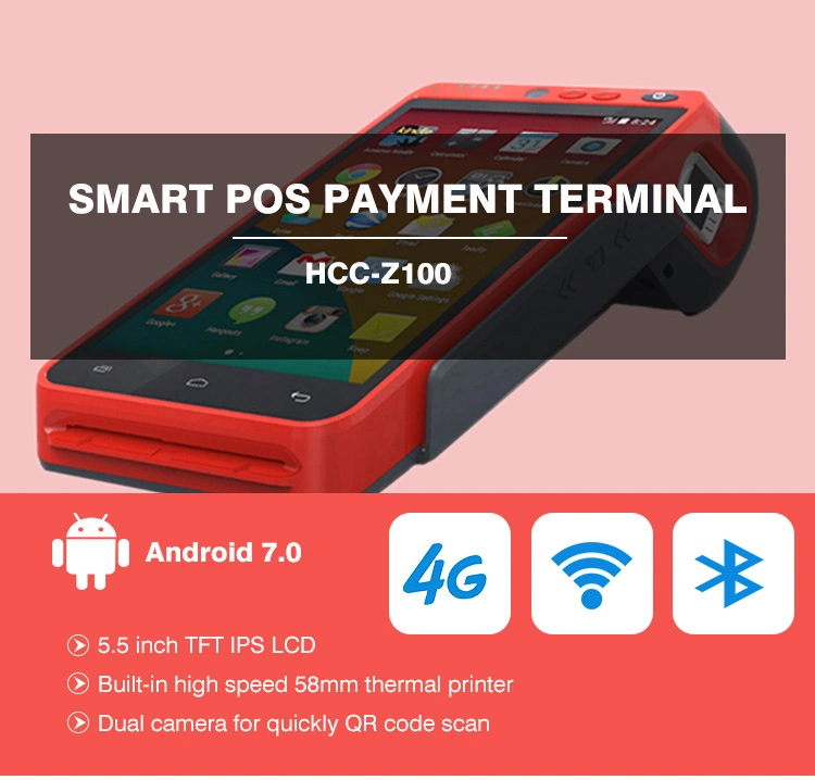 EMV PCI Handheld Android7.0 POS with Printer Barcode Scanner Fingerprint Reader Freely Sdk (HCC-Z100)