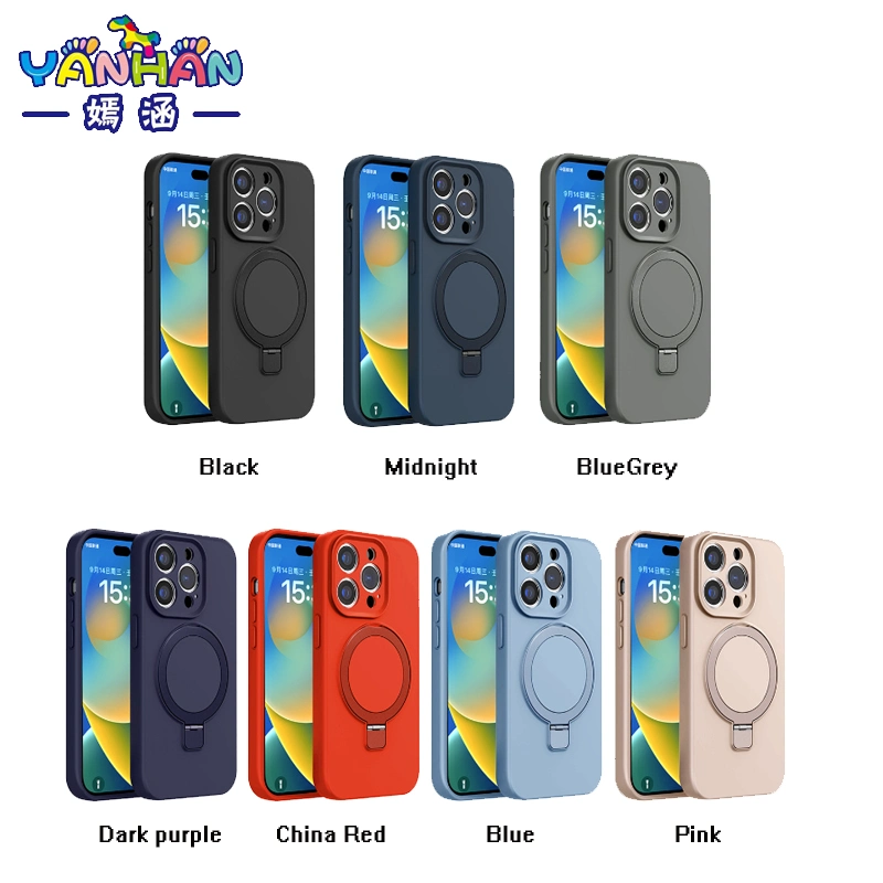 for iPhone 15 Silicone Magnetic Stands Phone Case